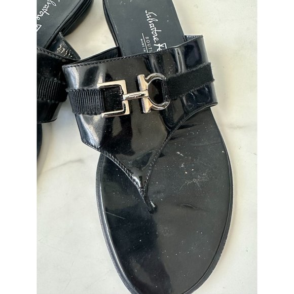 SALVATORE FERRAGAMO Black Silver Logo Buckle Sandals Size 38 - Picture 9 of 11